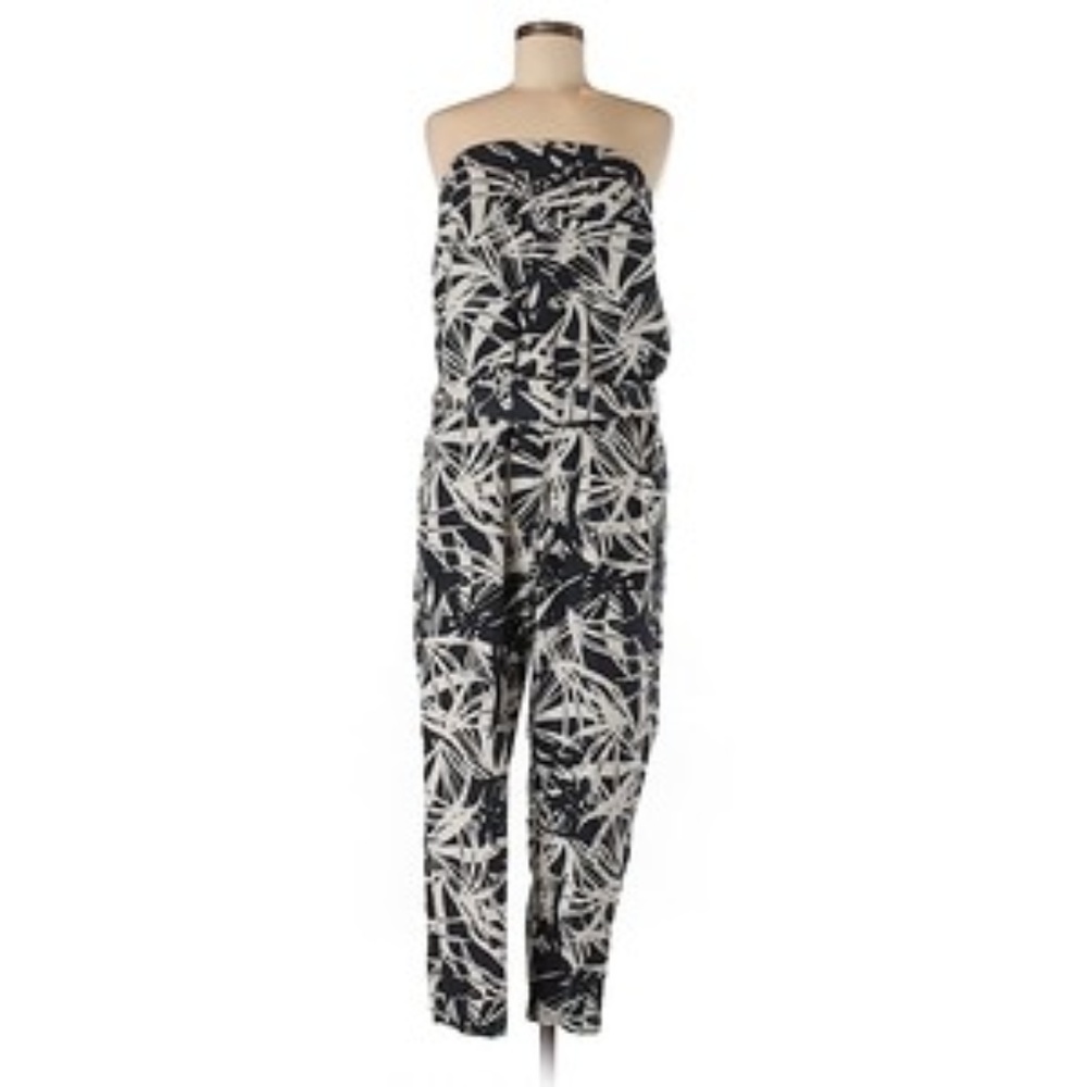 Ann Taylor Loft Navy Blue Ivory Tropical Jumpsuit